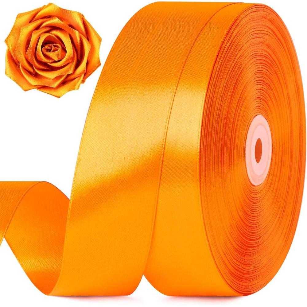 image:image112 Inch 100 Yards Baby Pink Satin Ribbon Solid Fabric Ribbon Roll for Flower Bouquet Gift Wrapping Roses Making Handmade CraftsTorrid Orange