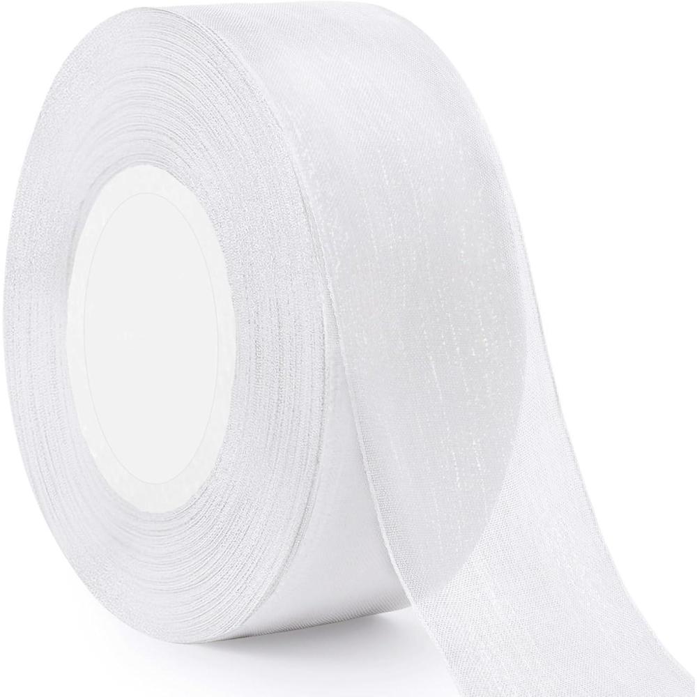 image:image112 Inch White Sheer Christmas Organza Ribbon for Bow Making Gift Wrapping Christmas Decoration 50 YardsRollWhite