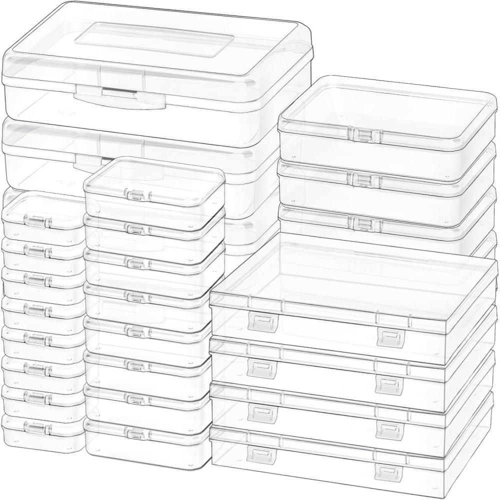 image:image24 Pack Mixed Sizes Rectangular Mini Plastic Containers Clear Plastic Storage Boxes with Hinged Lids and Labels Empty Beads Organizers for Small Items Art Craft Jewelry Projects5 Size 28 Pcs
