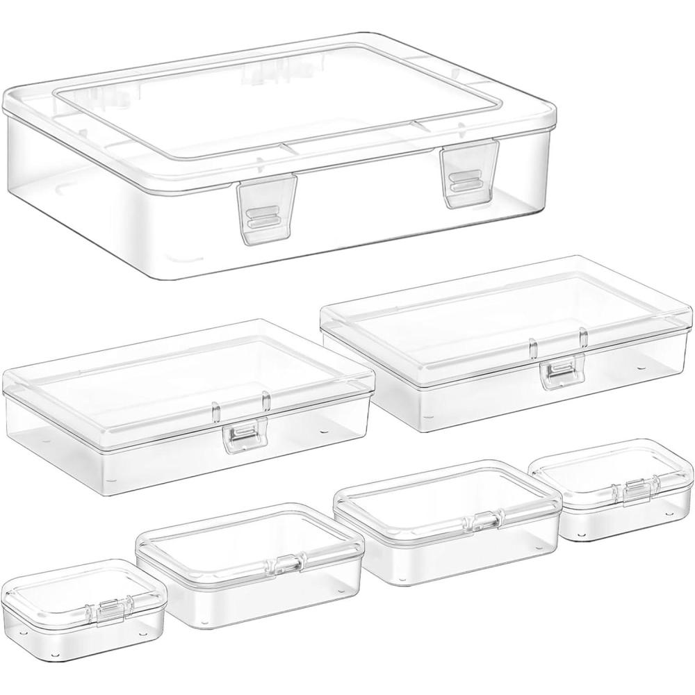 image:image24 Pack Mixed Sizes Rectangular Mini Plastic Containers Clear Plastic Storage Boxes with Hinged Lids and Labels Empty Beads Organizers for Small Items Art Craft Jewelry Projects4 Size 7 Pcs