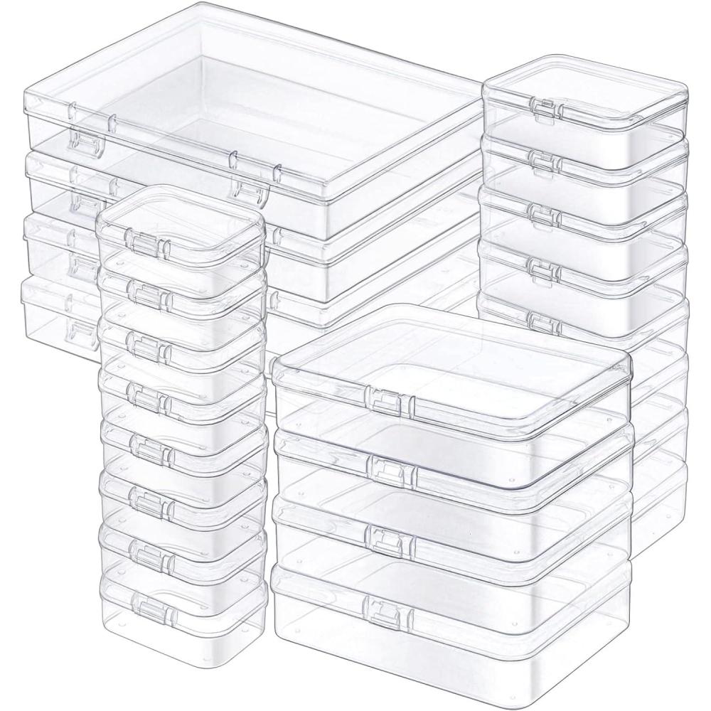 image:image24 Pack Mixed Sizes Rectangular Mini Plastic Containers Clear Plastic Storage Boxes with Hinged Lids and Labels Empty Beads Organizers for Small Items Art Craft Jewelry Projects4 Size 24 Pcs