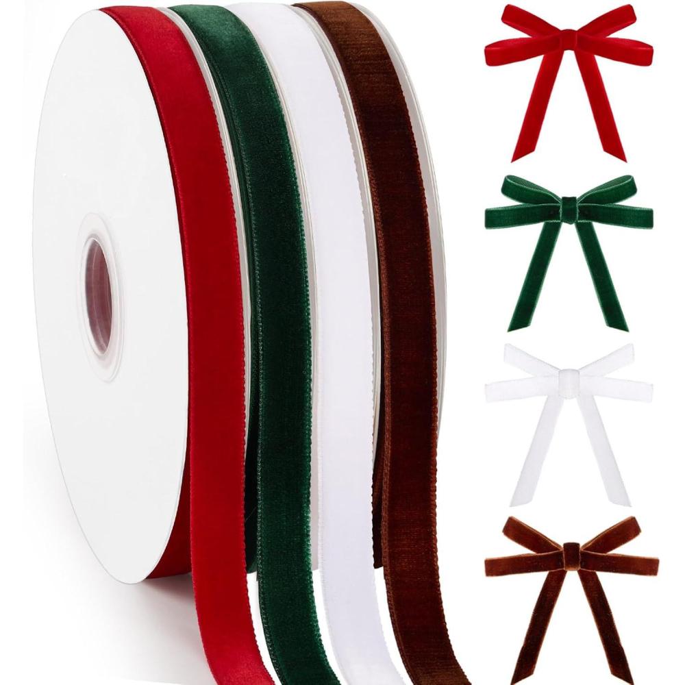 image:image40 Yards Christmas Velvet Ribbon 38 Inch for Gift Wrapping Christmas Tree Bows Door Garland Decor Vintage Wreath Bow Making RedGreenWhiteBrownRed Green Brown White