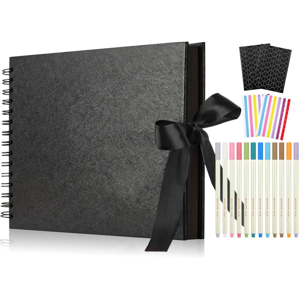 image:image60 Pages Small Scrapbook Album with 6 Metallic Markers 85 x 59 Inches Black Paper Photo Album for Wedding Anniversary Family DIY Scrapbook Accessories11585 Inches 80Pages
