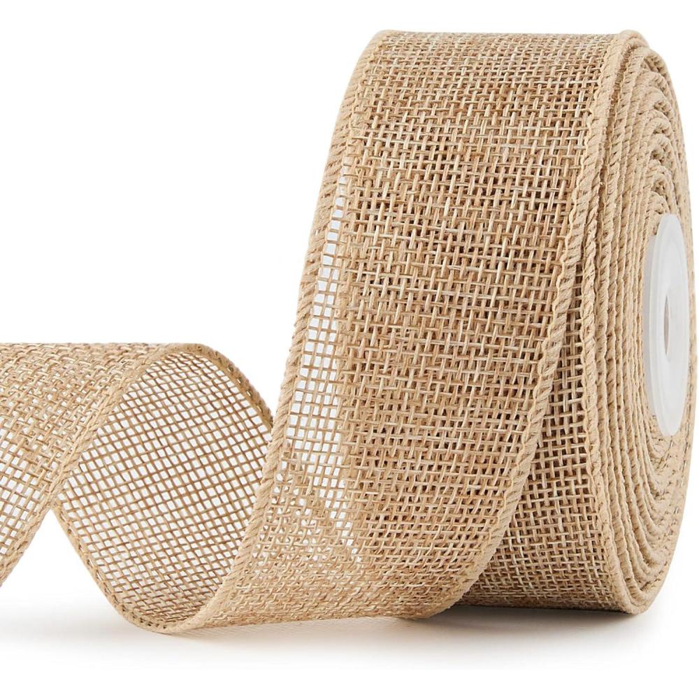 image:imageChristmas Burlap Wired Ribbon 112 Inch x 10 Yard Natural Solid Wired Edge Ribbon for Christmas Gift Wrapping Xmas Tree Wreaths Decoration Big Bow Crafts