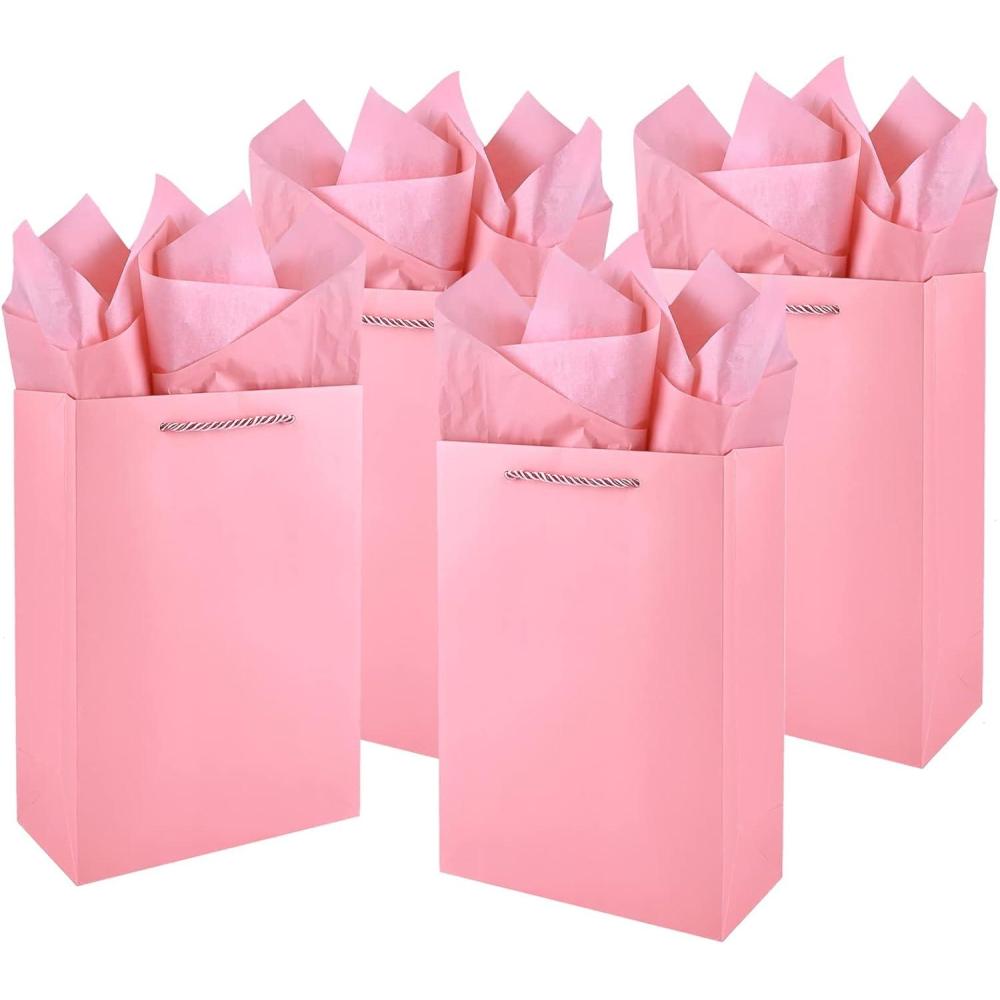 image:imageJutieuo 10 Pack Luxury Red Gift Bags Medium Size with Tissue Paper Premium Paper Gift Wrap Bags with Handles for Birthday Wedding Holiday Party  11 x 8 x 4Pink