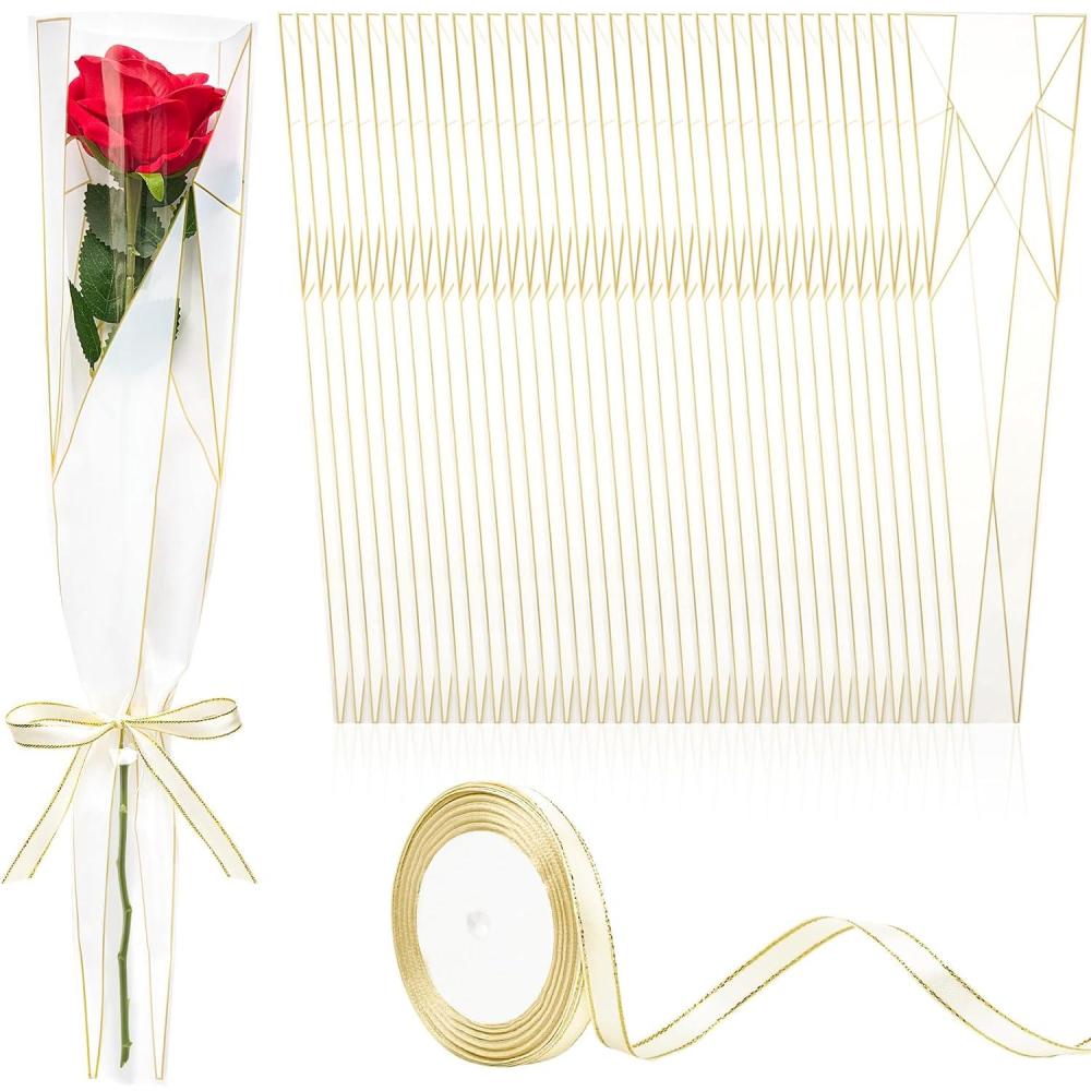 image:imageJutieuo 100Pcs Single Rose Sleeve with 100Pcs Floral Water Tubes for Fresh Flowers Transparent Single Flower Sleeve Individual Rose Wrap Bulk for Mothers Day Events Florist SuppliesWhite Diamond 100 Bags