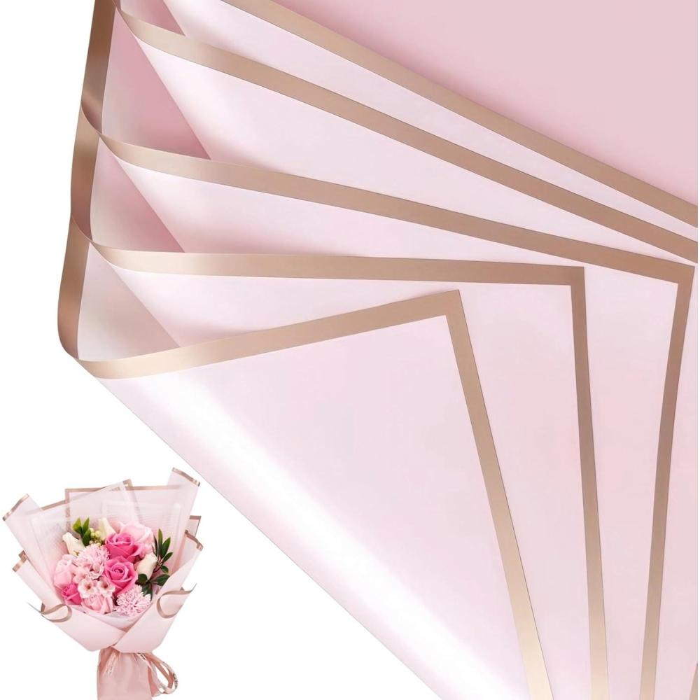 image:imageJutieuo 20 Sheets Pink Flower Wrapping Paper Waterproof Translucent Korean Floral Paper for Flower Bouquet Wraps Gift Packaging Florist Supplies 228 x 228 inchPink Gold Edge