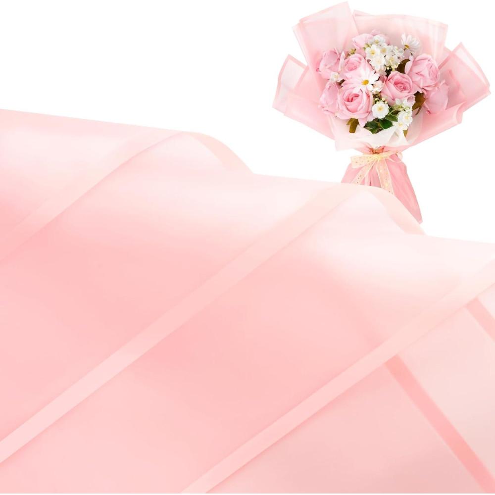 image:imageJutieuo 20 Sheets Pink Flower Wrapping Paper Waterproof Translucent Korean Floral Paper for Flower Bouquet Wraps Gift Packaging Florist Supplies 228 x 228 inchPink Pink Edge