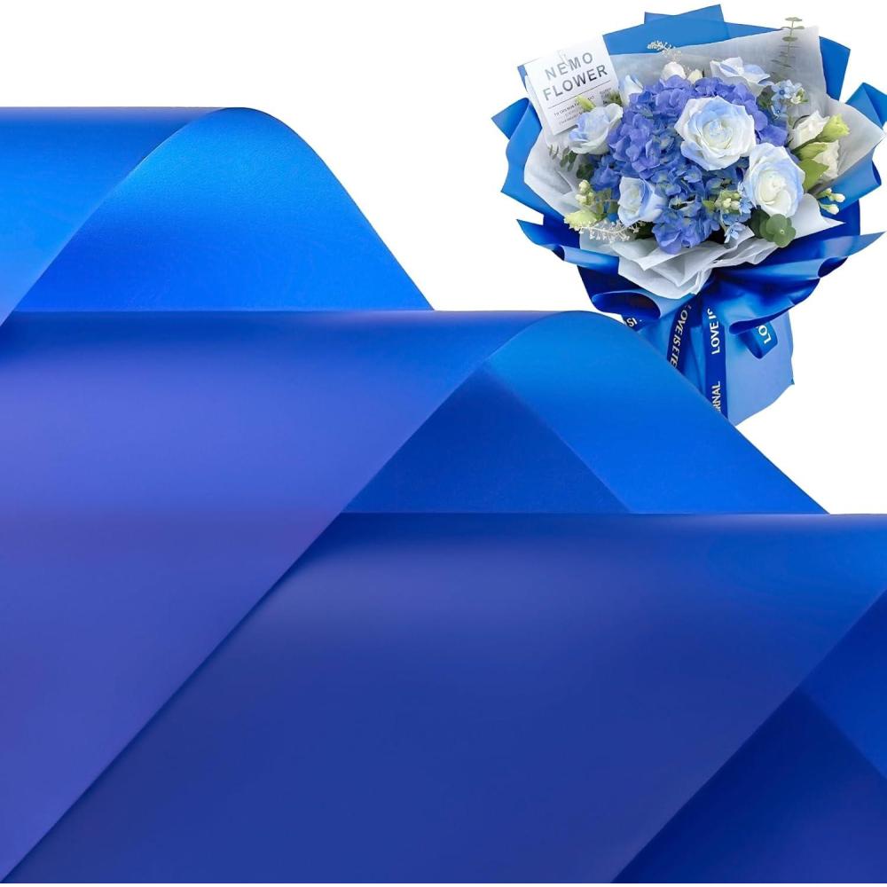 image:imageJutieuo 20 Sheets Pink Flower Wrapping Paper Waterproof Translucent Korean Floral Paper for Flower Bouquet Wraps Gift Packaging Florist Supplies 228 x 228 inchRoyal Blue