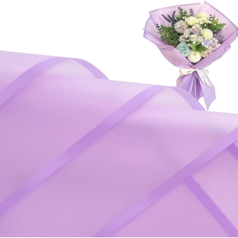 image:imageJutieuo 20 Sheets Pink Flower Wrapping Paper Waterproof Translucent Korean Floral Paper for Flower Bouquet Wraps Gift Packaging Florist Supplies 228 x 228 inchPurple