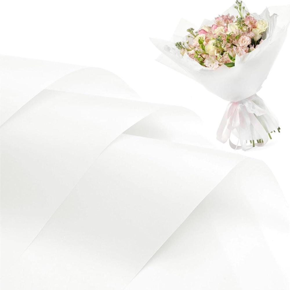 image:imageJutieuo 20 Sheets Pink Flower Wrapping Paper Waterproof Translucent Korean Floral Paper for Flower Bouquet Wraps Gift Packaging Florist Supplies 228 x 228 inchWhite