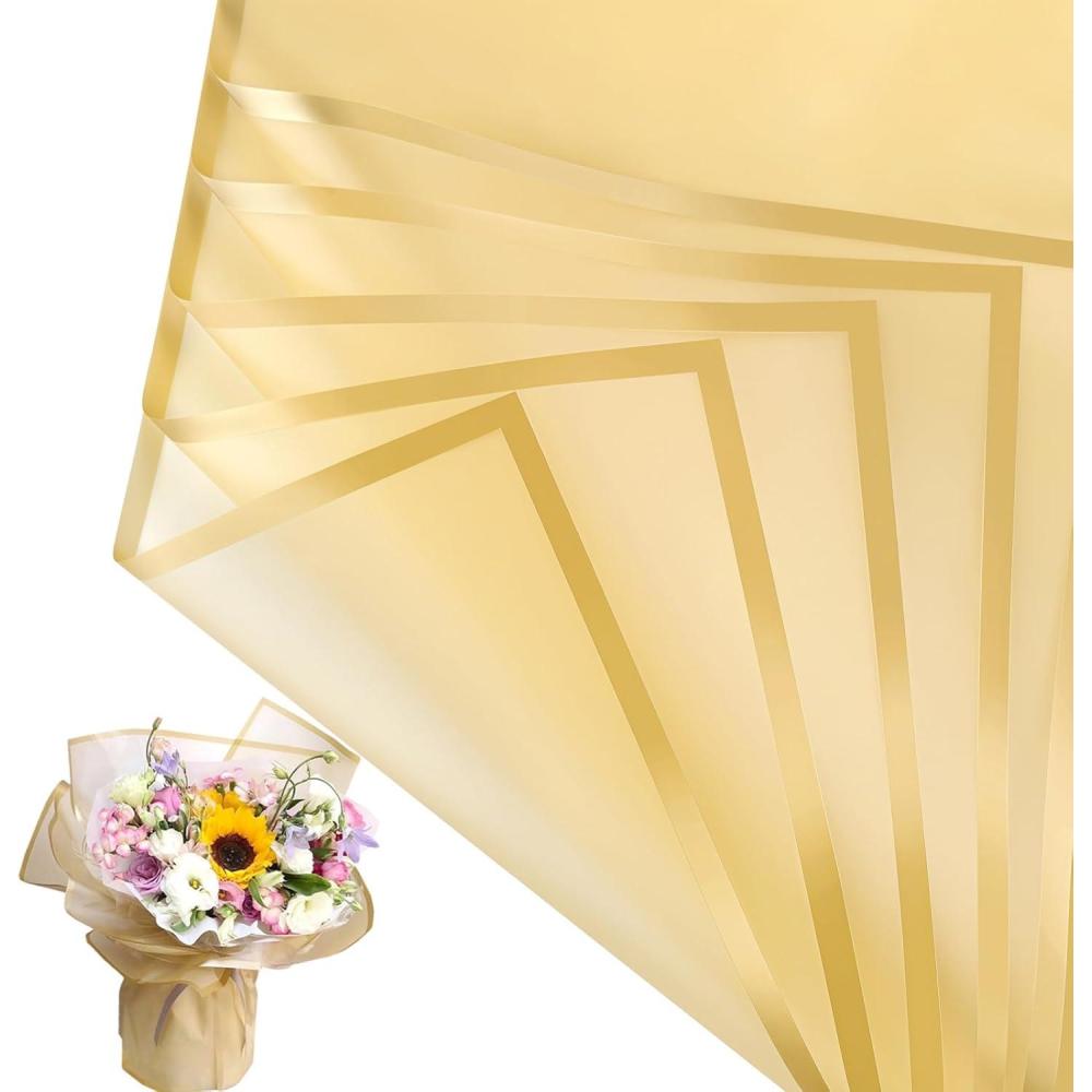 image:imageJutieuo 20 Sheets Pink Flower Wrapping Paper Waterproof Translucent Korean Floral Paper for Flower Bouquet Wraps Gift Packaging Florist Supplies 228 x 228 inchGold
