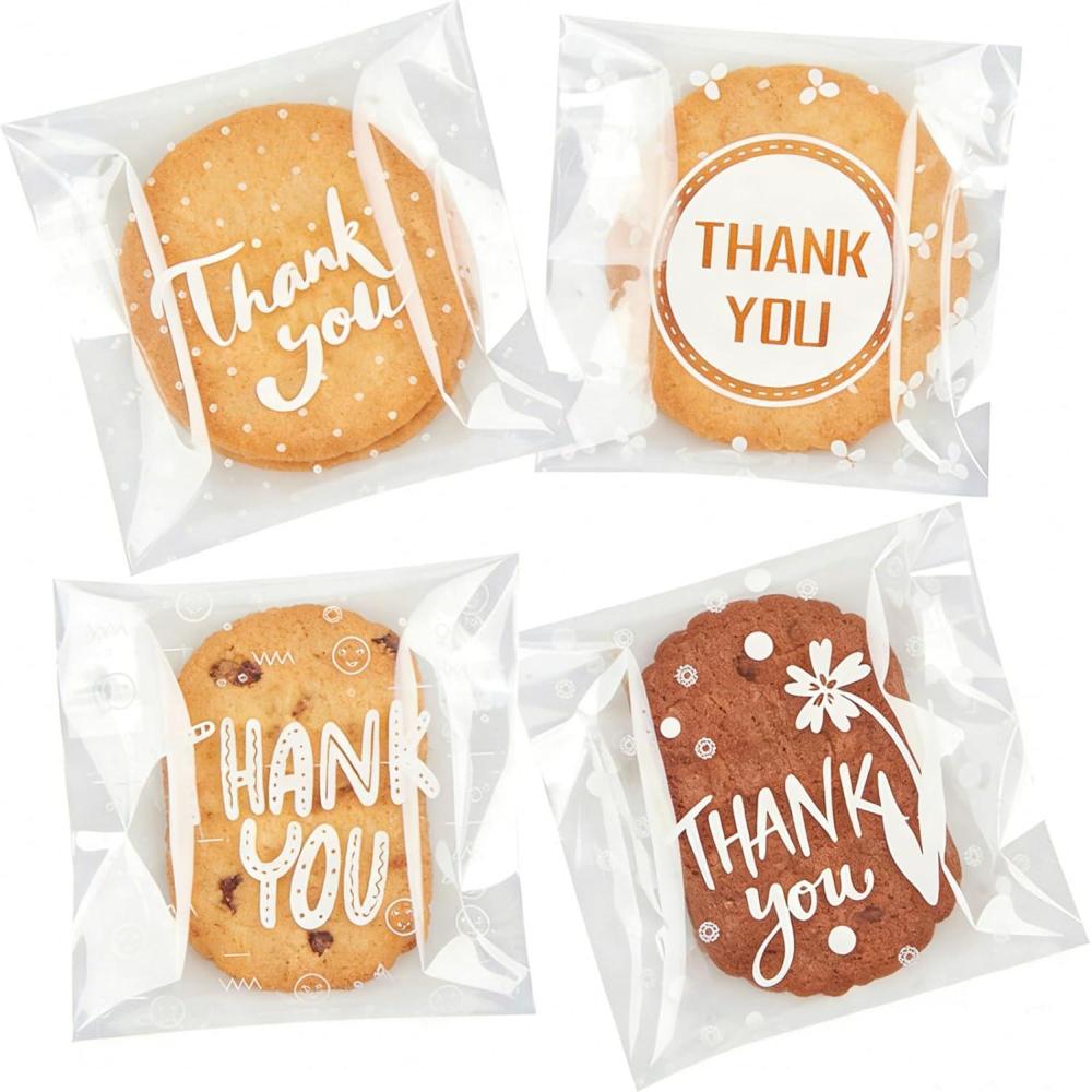 image:imageJutieuo 300pcs SelfAdhesive Thank You Cookie Bags 4x4 Inch White Polka Dot Clear Cellophane Treat Bags for Individual Dessert Pastry Goodie Candy Cookie Packaging Party Favors Bake Sale300
