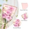 100 PCS Wave Edge Flower Bags for Bouquet, Clear Plastic Flower Bouquet Wrapping Paper Floral Sleeve Bags with Ribbons for Florist Bar Supplies (11.8×17.7 Inches Medium Size)(Pink-50pcs)