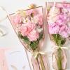100 PCS Wave Edge Flower Bags for Bouquet, Clear Plastic Flower Bouquet Wrapping Paper Floral Sleeve Bags with Ribbons for Florist Bar Supplies (11.8×17.7 Inches Medium Size)(Pink-50pcs)