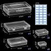 24 Pack Mixed Sizes Rectangular Mini Plastic Containers Clear Plastic Storage Boxes with Hinged Lids and Labels Empty Beads Organizers for Small Items Art Craft Jewelry Projects(5 Size 28 Pcs)