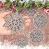36Pcs Silver Glitter Snowflake Decorations Christmas Ornaments, Hanging Plastic Snow Flakes Ornaments with Silver Rope for Christmas Tree Decorations, Winter Wonderland Party Supplies