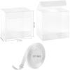 45 Pack 3x3x3 Inches Clear Favor Boxes with Ribbons, Transparent Plastic Cube Treat Boxes for Candy Goodie Gift, Small Individual Hot Cocoa Bomb Packaging Box(2.17×2.17×1.38 Inch)