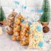 Jutieuo Christmas Snowflake Cellophane Treat Bags, 100PCS Winter Candy Goodie Cookie Bags Plastic with Twist Ties for Xmas Wonderland Holiday Party Supplies (Blue White)