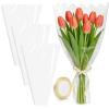100 PCS Wave Edge Flower Bags for Bouquet, Clear Plastic Flower Bouquet Wrapping Paper Floral Sleeve Bags with Ribbons for Florist Bar Supplies (11.8×17.7 Inches Medium Size)(Clear-100pcs)