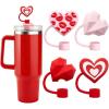 4 Pcs Heart Straw Toppers for Stanley Cups, Cute Red Pink Heart Straw Cover Caps for 40&30 oz Stanley Cups Tumblers with DIA 10 mm Straws(Heart)