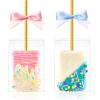 45 Pack 3x3x3 Inches Clear Favor Boxes with Ribbons, Transparent Plastic Cube Treat Boxes for Candy Goodie Gift, Small Individual Hot Cocoa Bomb Packaging Box(3.5×2.4×1.38 Inch)