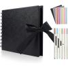 60 Pages Small Scrapbook Album with 6 Metallic Markers, 8.5 x 5.9 Inches Black Paper Photo Album for Wedding Anniversary, Family DIY Scrapbook Accessories(8.5*5.9 Inches 60Pages)