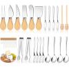 Charcuterie Board Accessories Wooden Handle Cheese Knife Set, Charcuterie Utensils Include Cheese Knifes, Tongs, Spreaders, Forks, Spoons, Honey Dippers, Flags (42 Pieces)