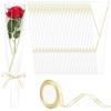 Jutieuo 100Pcs Single Rose Sleeve with 100Pcs Floral Water Tubes for Fresh Flowers, Transparent Single Flower Sleeve Individual Rose Wrap Bulk for Mother’s Day Events, Florist Supplies(White Gold Line 100 bags)