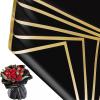 Jutieuo 20 Sheets Pink Flower Wrapping Paper, Waterproof Translucent Korean Floral Paper for Flower Bouquet Wraps Gift Packaging Florist Supplies (22.8 x 22.8 inch)(Black Gold Edge)