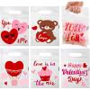 Jutieuo 36 PCS Valentine’s Day Treat Bags, Translucent Red Pink Heart Valentines Small Plastic Gift Bags with handles for Party Favor Goodie Bag Cookie Candy