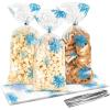 Jutieuo Christmas Snowflake Cellophane Treat Bags, 100PCS Winter Candy Goodie Cookie Bags Plastic with Twist Ties for Xmas Wonderland Holiday Party Supplies (Blue White)