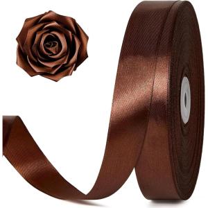 100 Yards 1 Inch Baby Pink Satin Ribbon, Solid Fabric Ribbon Roll for Flower Bouquet, Gift Wrapping, Roses Making, Handmade Crafts(Brown)