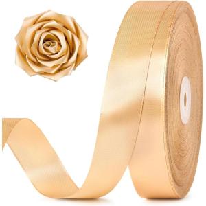 100 Yards 1 Inch Baby Pink Satin Ribbon, Solid Fabric Ribbon Roll for Flower Bouquet, Gift Wrapping, Roses Making, Handmade Crafts(Champagne)