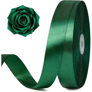 100 Yards 1 Inch Baby Pink Satin Ribbon, Solid Fabric Ribbon Roll for Flower Bouquet, Gift Wrapping, Roses Making, Handmade Crafts(Dark Green)