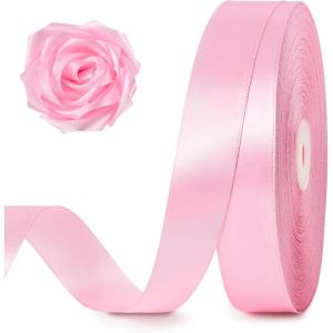 100 Yards 1 Inch Baby Pink Satin Ribbon, Solid Fabric Ribbon Roll for Flower Bouquet, Gift Wrapping, Roses Making, Handmade Crafts(Pink)