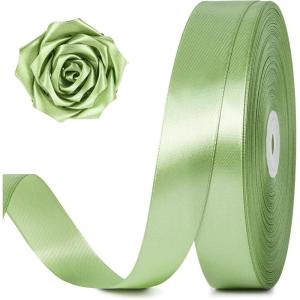 100 Yards 1 Inch Baby Pink Satin Ribbon, Solid Fabric Ribbon Roll for Flower Bouquet, Gift Wrapping, Roses Making, Handmade Crafts(Sage Green)
