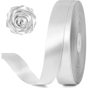 100 Yards 1 Inch Baby Pink Satin Ribbon, Solid Fabric Ribbon Roll for Flower Bouquet, Gift Wrapping, Roses Making, Handmade Crafts(Silver)