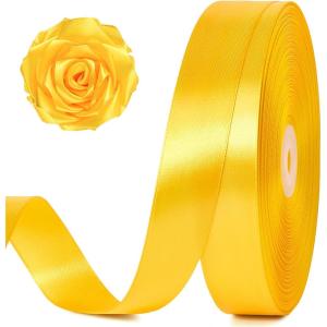 100 Yards 1 Inch Baby Pink Satin Ribbon, Solid Fabric Ribbon Roll for Flower Bouquet, Gift Wrapping, Roses Making, Handmade Crafts(Yellow)