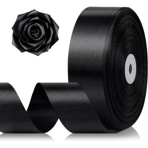 1-1/2 Inch 100 Yards Baby Pink Satin Ribbon, Solid Fabric Ribbon Roll for Flower Bouquet, Gift Wrapping, Roses Making, Handmade Crafts(Black)