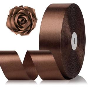 1-1/2 Inch 100 Yards Baby Pink Satin Ribbon, Solid Fabric Ribbon Roll for Flower Bouquet, Gift Wrapping, Roses Making, Handmade Crafts(Brown)