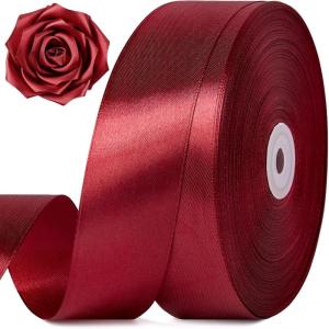 1-1/2 Inch 100 Yards Baby Pink Satin Ribbon, Solid Fabric Ribbon Roll for Flower Bouquet, Gift Wrapping, Roses Making, Handmade Crafts(Burgundy)