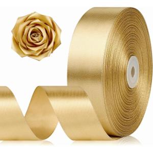 1-1/2 Inch 100 Yards Baby Pink Satin Ribbon, Solid Fabric Ribbon Roll for Flower Bouquet, Gift Wrapping, Roses Making, Handmade Crafts(Champagne Gold)