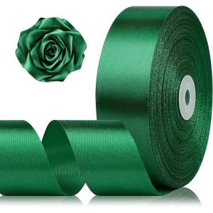 1-1/2 Inch 100 Yards Baby Pink Satin Ribbon, Solid Fabric Ribbon Roll for Flower Bouquet, Gift Wrapping, Roses Making, Handmade Crafts(Dark Green)