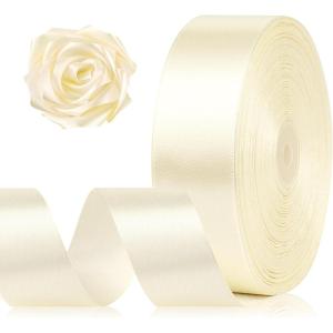 1-1/2 Inch 100 Yards Baby Pink Satin Ribbon, Solid Fabric Ribbon Roll for Flower Bouquet, Gift Wrapping, Roses Making, Handmade Crafts(Ivory)