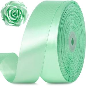 1-1/2 Inch 100 Yards Baby Pink Satin Ribbon, Solid Fabric Ribbon Roll for Flower Bouquet, Gift Wrapping, Roses Making, Handmade Crafts(Mint Green)