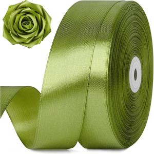 1-1/2 Inch 100 Yards Baby Pink Satin Ribbon, Solid Fabric Ribbon Roll for Flower Bouquet, Gift Wrapping, Roses Making, Handmade Crafts(Olive Green)