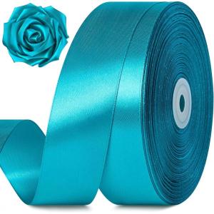 1-1/2 Inch 100 Yards Baby Pink Satin Ribbon, Solid Fabric Ribbon Roll for Flower Bouquet, Gift Wrapping, Roses Making, Handmade Crafts(Peacock Blue)