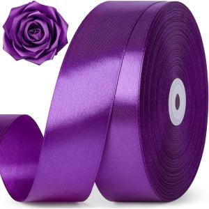 1-1/2 Inch 100 Yards Baby Pink Satin Ribbon, Solid Fabric Ribbon Roll for Flower Bouquet, Gift Wrapping, Roses Making, Handmade Crafts(Purple)