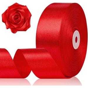 1-1/2 Inch 100 Yards Baby Pink Satin Ribbon, Solid Fabric Ribbon Roll for Flower Bouquet, Gift Wrapping, Roses Making, Handmade Crafts(Red)